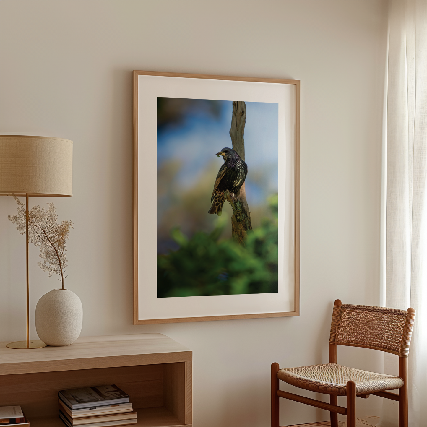 Print 'Spreeuw eet zijn maaltijd - portret'