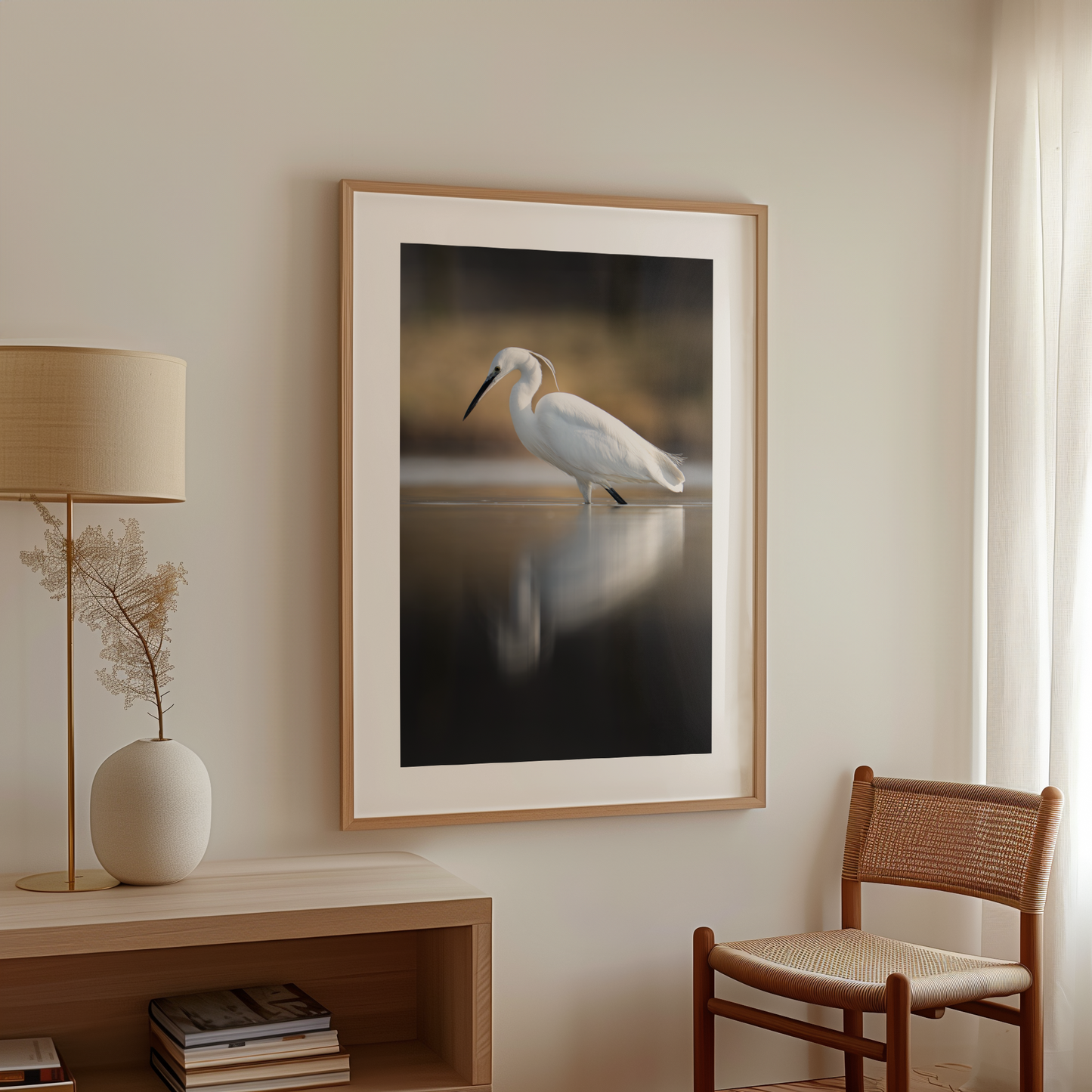 Print 'Kleine zilverreiger vangt zijn vis - portret'