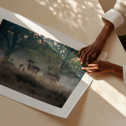 Print 'Reeën in het ochtendlicht'